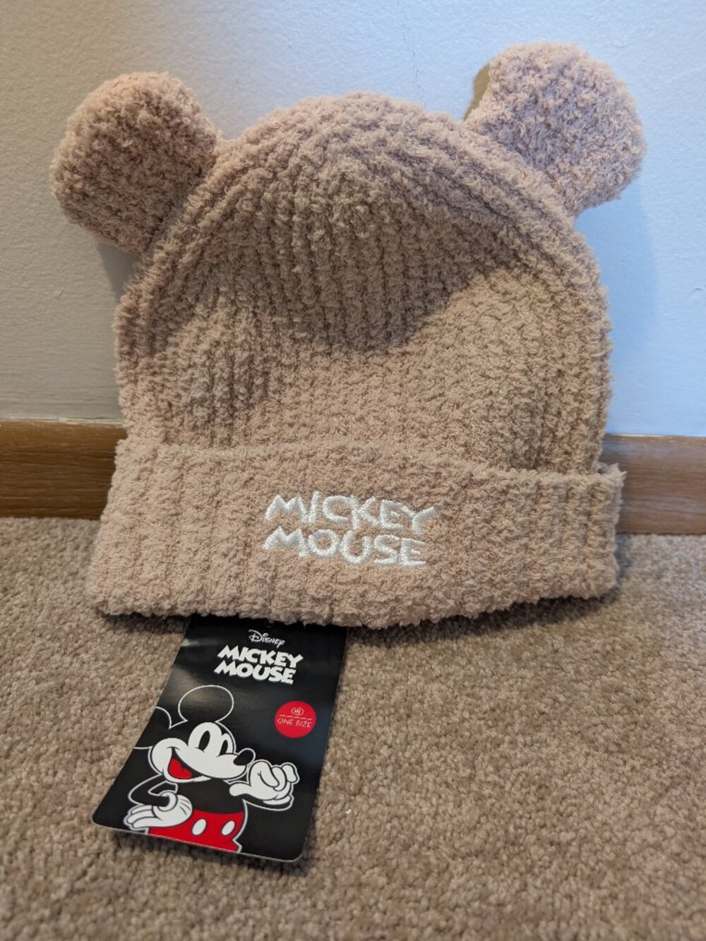 NWT tan fuzzy Disney Mickey Mouse winter hat beanie with ears